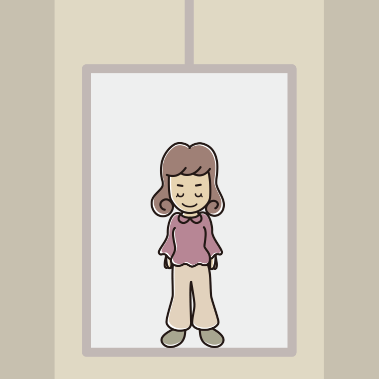 エレベーターでお辞儀する女子大学生のイラスト【色、背景あり】PNG
