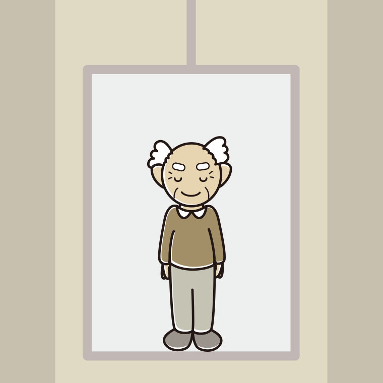 エレベーターでお辞儀するおじいさんのイラスト【色、背景あり】PNG