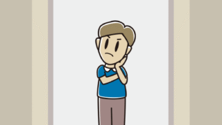 エレベーターで考える男性のイラスト【色、背景あり】PNG