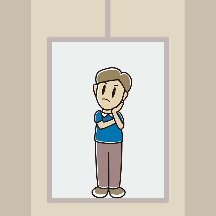 エレベーターで考える男性のイラスト【色、背景あり】PNG