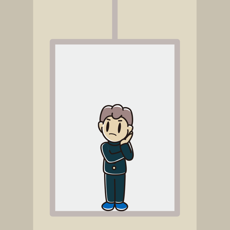エレベーターで考える男子中学生のイラスト【色、背景あり】PNG