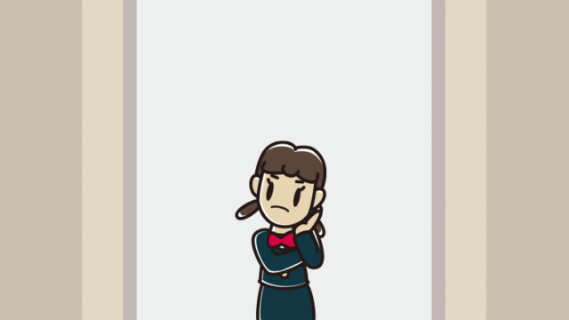 エレベーターで考える女子中学生のイラスト【色、背景あり】PNG