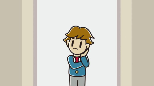 エレベーターで考える男子高校生のイラスト【色、背景あり】PNG