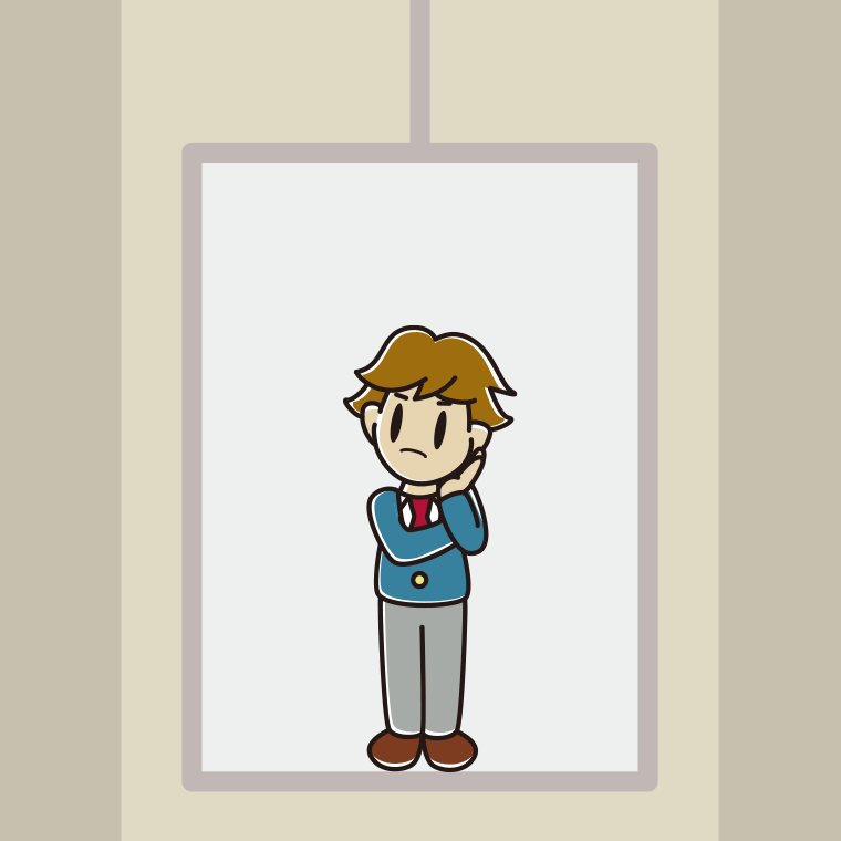 エレベーターで考える男子高校生のイラスト【色、背景あり】PNG
