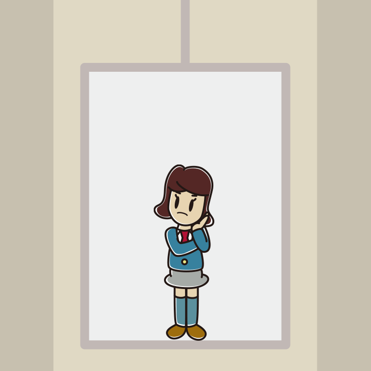 エレベーターで考える女子高校生のイラスト【色、背景あり】PNG