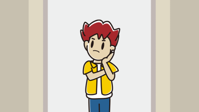 エレベーターで考える男子大学生のイラスト【色、背景あり】PNG