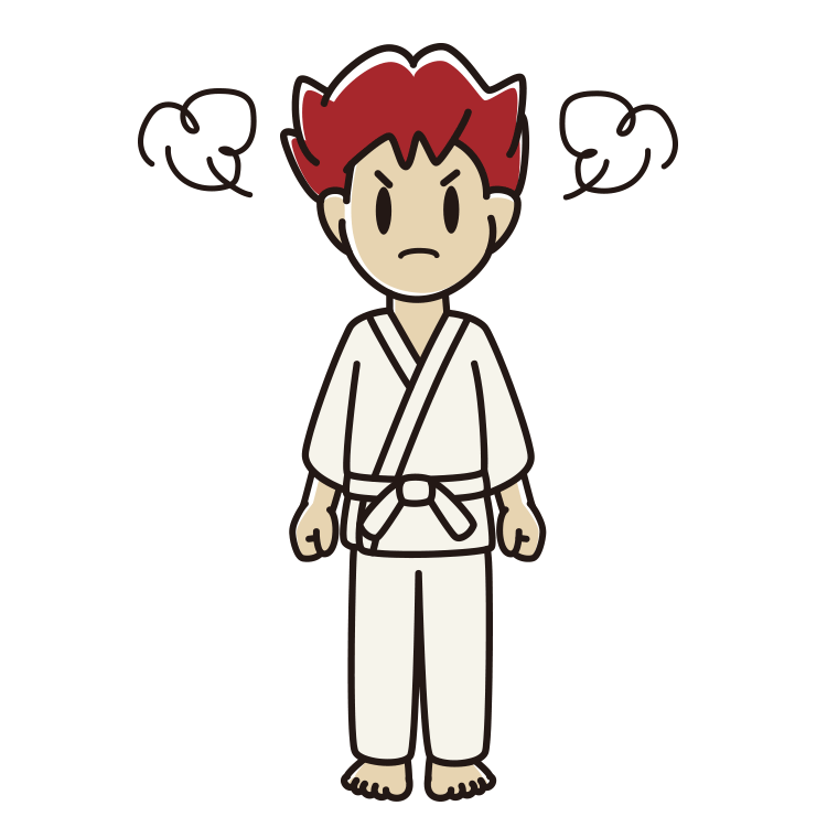 怒る道着の男子大学生のイラスト【色あり、背景なし】透過PNG