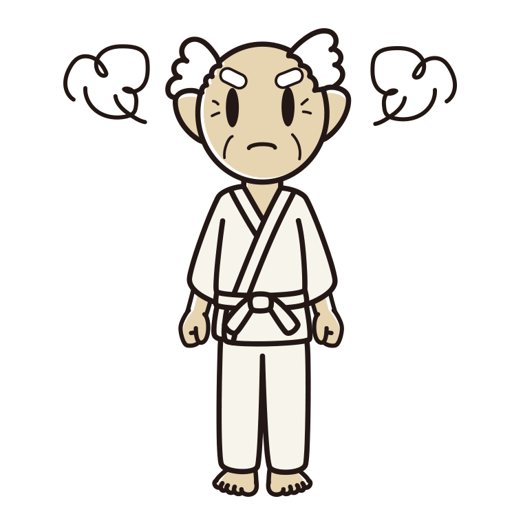 怒る道着のおじいさんのイラスト【色あり、背景なし】透過PNG
