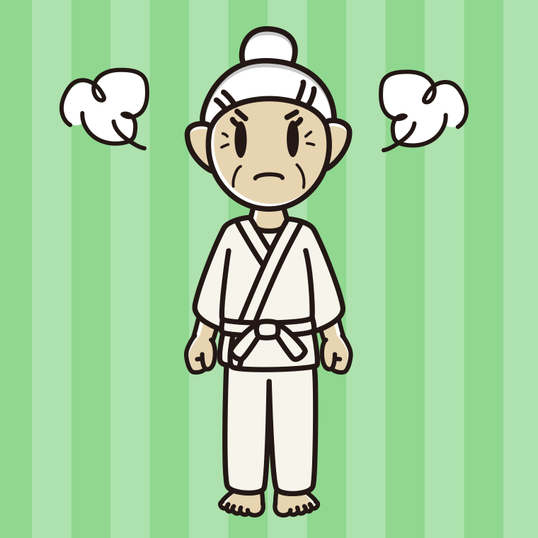 怒る道着のおばあさんのイラスト【色、背景あり】PNG