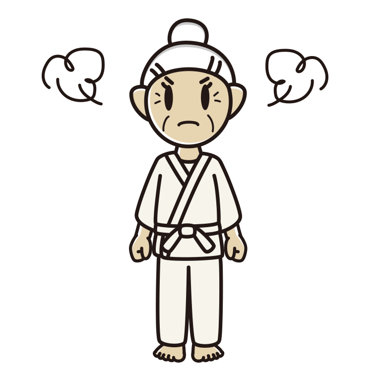 怒る道着のおばあさんのイラスト【色あり、背景なし】透過PNG