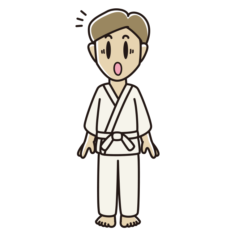 驚く道着の男性のイラスト【色あり、背景なし】透過PNG