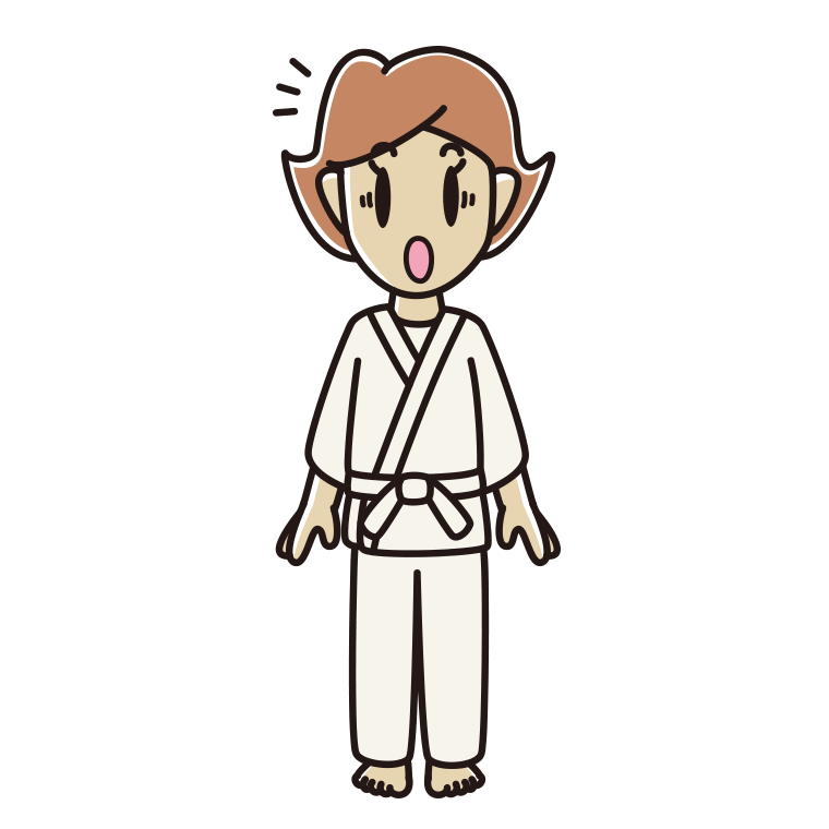 驚く道着の女性のイラスト【色あり、背景なし】透過PNG