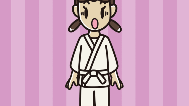 驚く道着の女子中学生のイラスト【色、背景あり】PNG