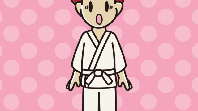 驚く道着の男子大学生のイラスト【色、背景あり】PNG