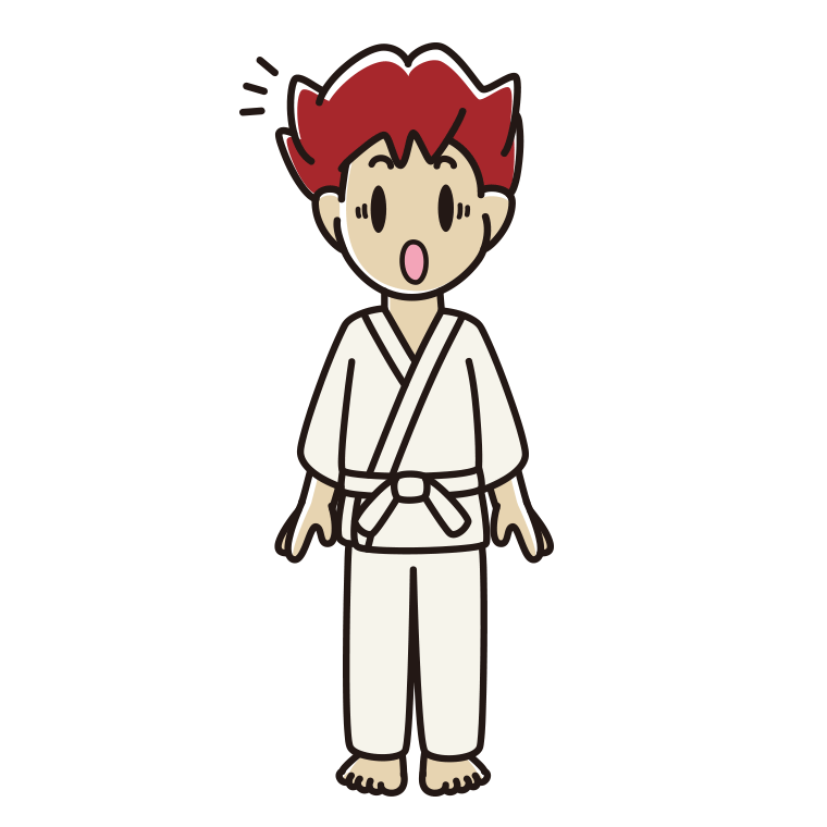 驚く道着の男子大学生のイラスト【色あり、背景なし】透過PNG