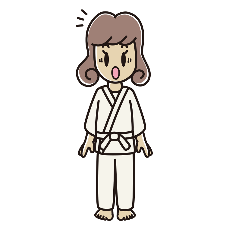 驚く道着の女子大学生のイラスト【色あり、背景なし】透過PNG