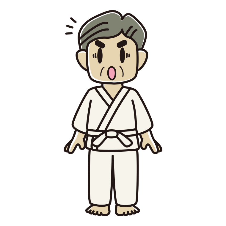 驚く道着のおじさんのイラスト【色あり、背景なし】透過PNG