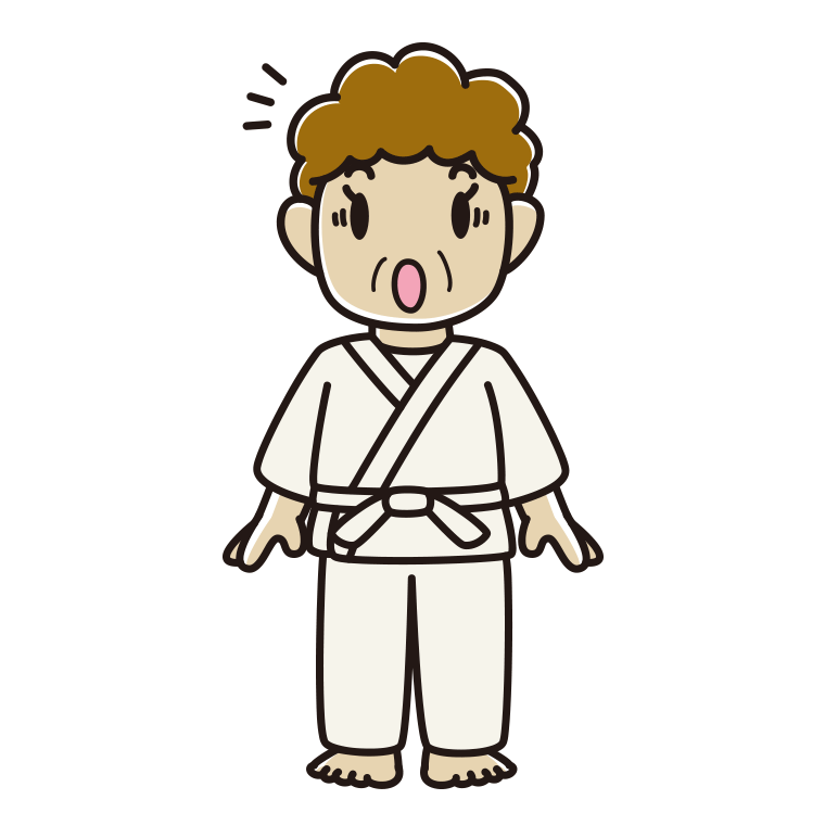 驚く道着のおばさんのイラスト【色あり、背景なし】透過PNG