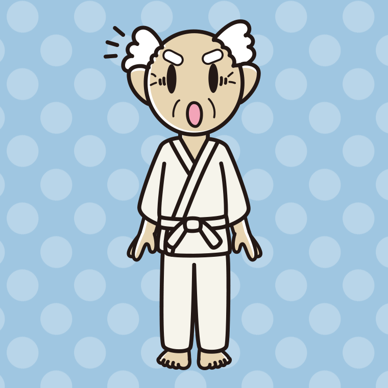 驚く道着のおじいさんのイラスト【色、背景あり】PNG