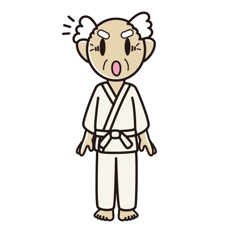 驚く道着のおじいさんのイラスト【色あり、背景なし】透過PNG