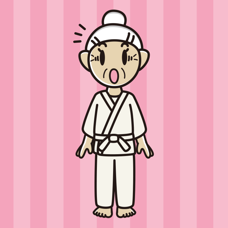 驚く道着のおばあさんのイラスト【色、背景あり】PNG