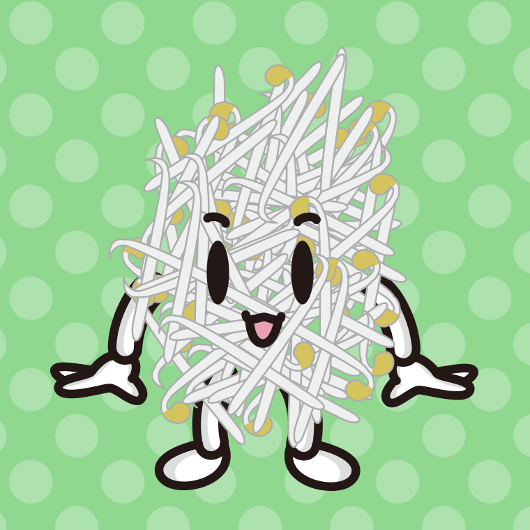 かわいいもやしちゃんのイラスト【色、背景あり】PNG