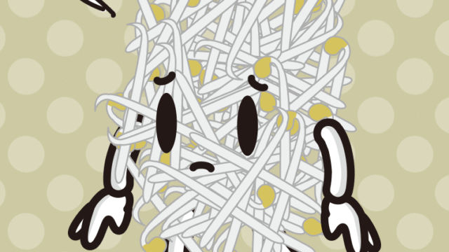 悲しそうなもやしちゃんのイラスト【色、背景あり】PNG