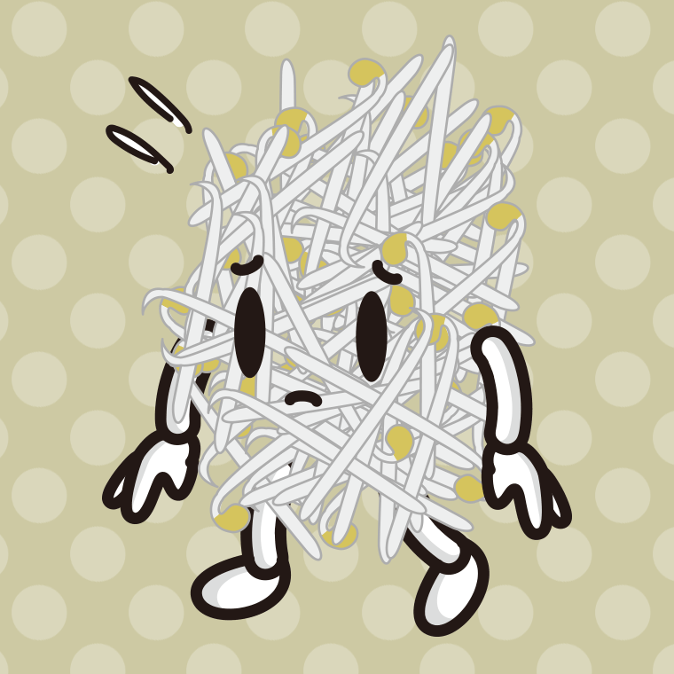 悲しそうなもやしちゃんのイラスト【色、背景あり】PNG