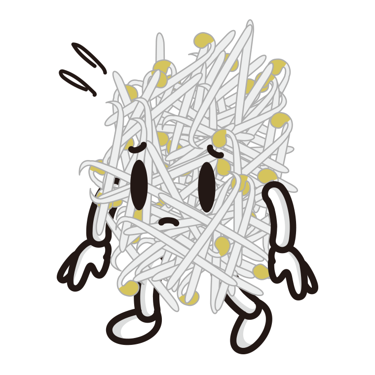 悲しそうなもやしちゃんのイラスト【色あり、背景なし】透過PNG