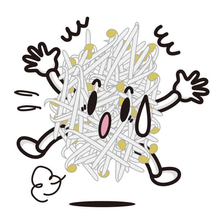 驚くもやしちゃんのイラスト【色あり、背景なし】透過PNG