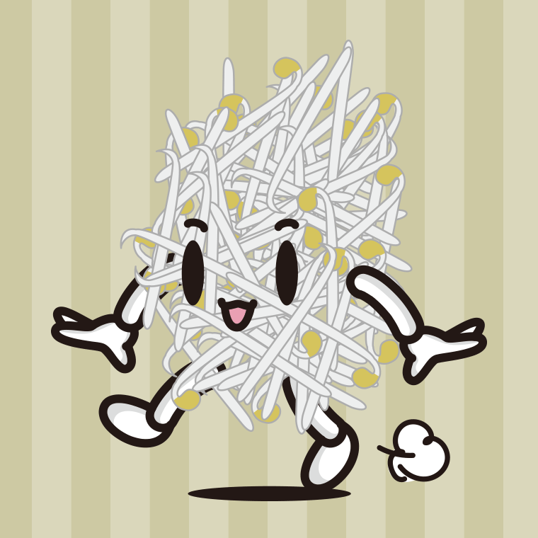 歩くもやしちゃんのイラスト【色、背景あり】PNG