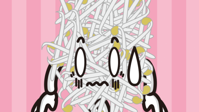 ショックを受けるもやしちゃんのイラスト【色、背景あり】PNG