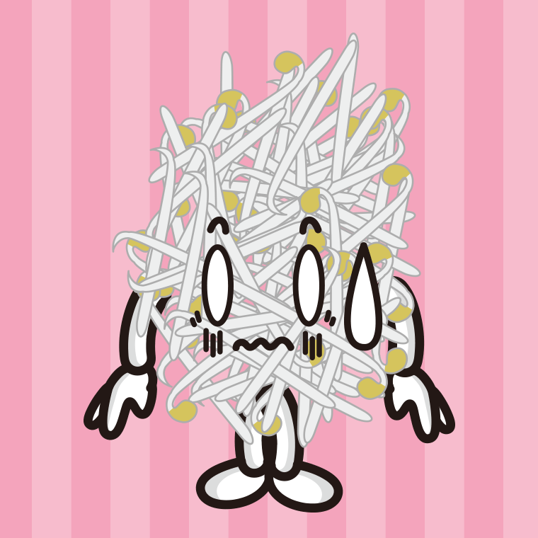 ショックを受けるもやしちゃんのイラスト【色、背景あり】PNG