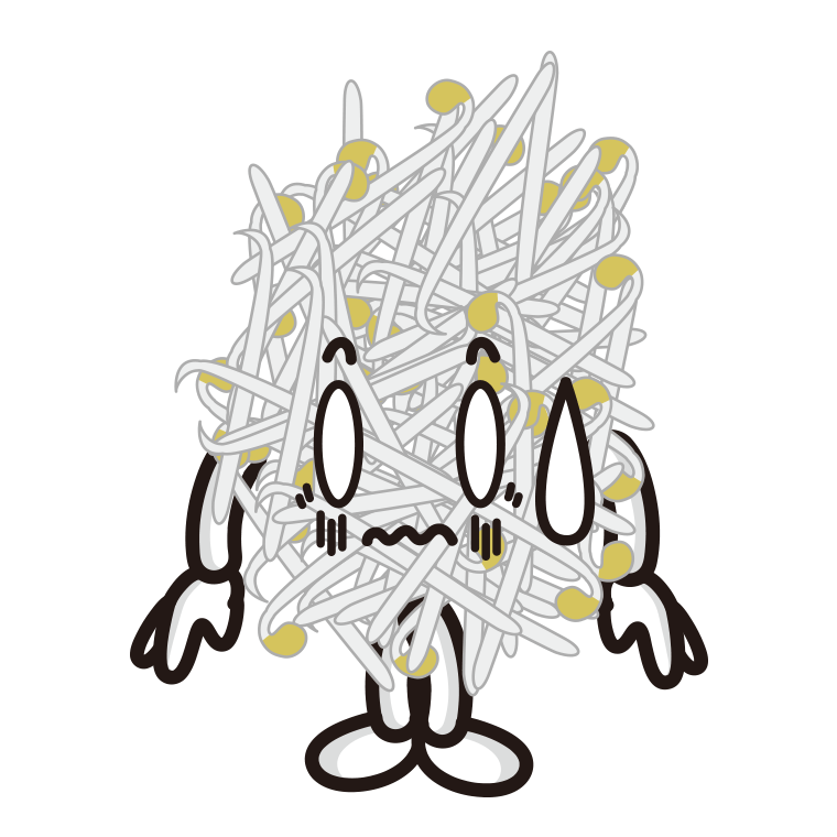 ショックを受けるもやしちゃんのイラスト【色あり、背景なし】透過PNG