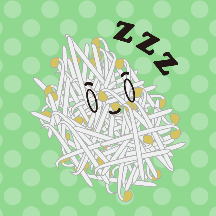 眠るもやしちゃんのイラスト【色、背景あり】PNG