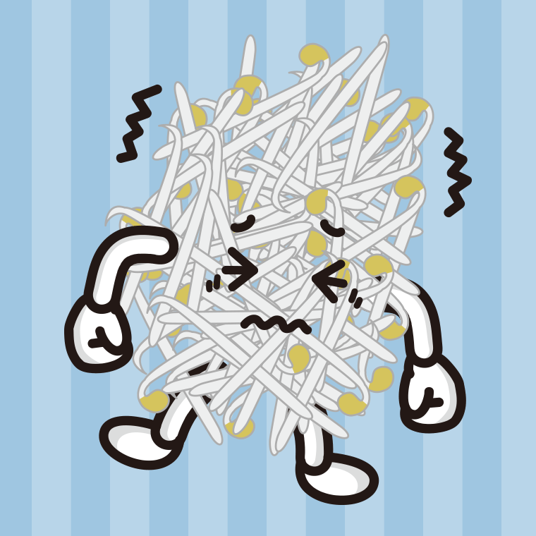 ブルブル震えるもやしちゃんのイラスト【色、背景あり】PNG