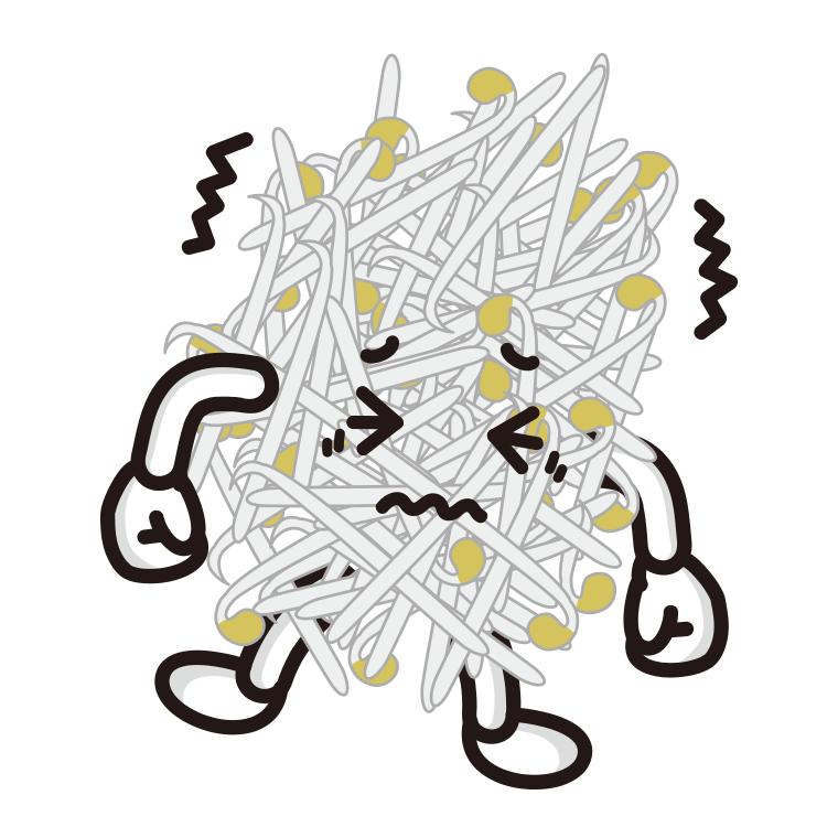 ブルブル震えるもやしちゃんのイラスト【色あり、背景なし】透過PNG