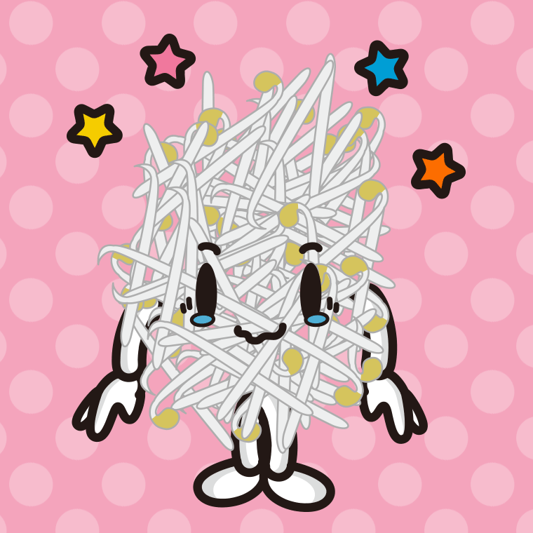 ジーンとするもやしちゃんのイラスト【色、背景あり】PNG