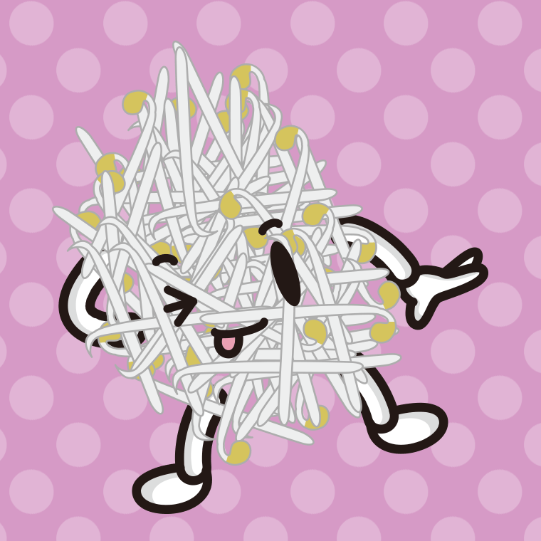 テヘヘなもやしちゃんのイラスト【色、背景あり】PNG