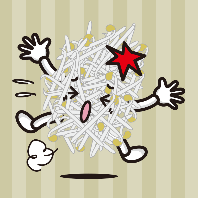 ぶつかるもやしちゃんのイラスト【色、背景あり】PNG