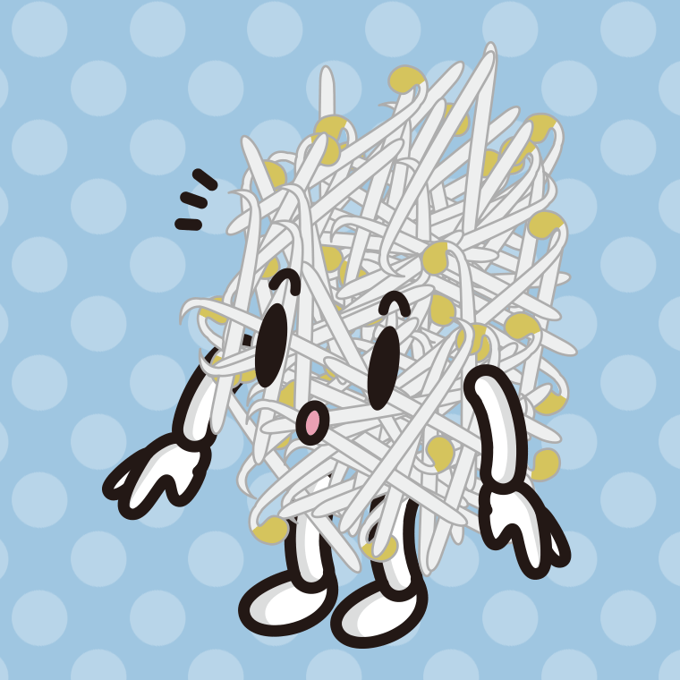 何かに気付くもやしちゃんのイラスト【色、背景あり】PNG