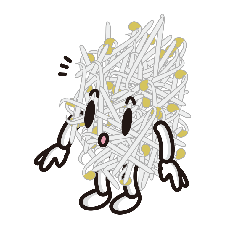 何かに気付くもやしちゃんのイラスト【色あり、背景なし】透過PNG