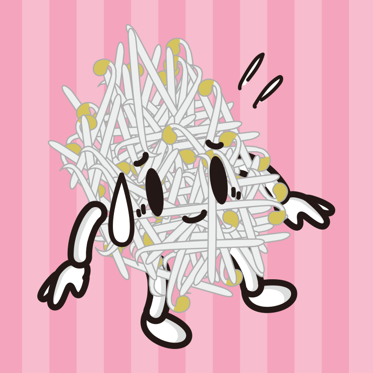 苦笑いするもやしちゃんのイラスト【色、背景あり】PNG