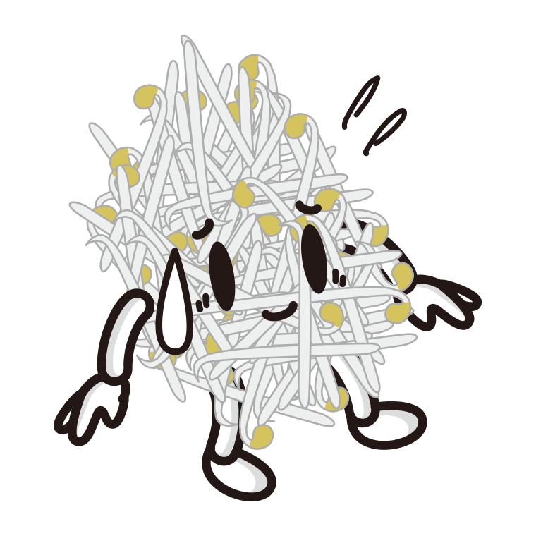 苦笑いするもやしちゃんのイラスト【色あり、背景なし】透過PNG