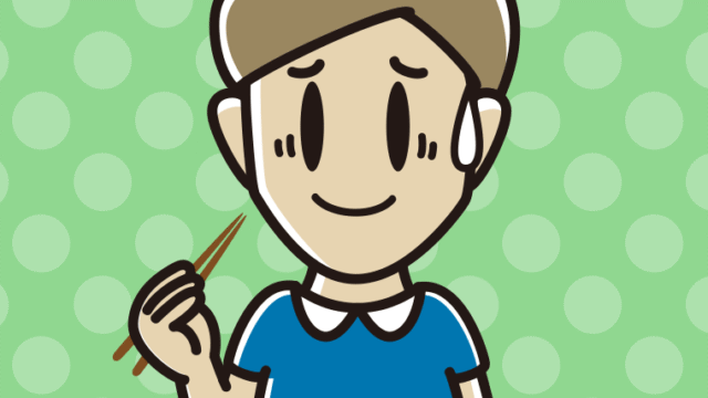 食事中に苦笑いする男性のイラスト【色、背景あり】PNG