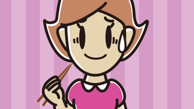 食事中に苦笑いする女性のイラスト【色、背景あり】PNG