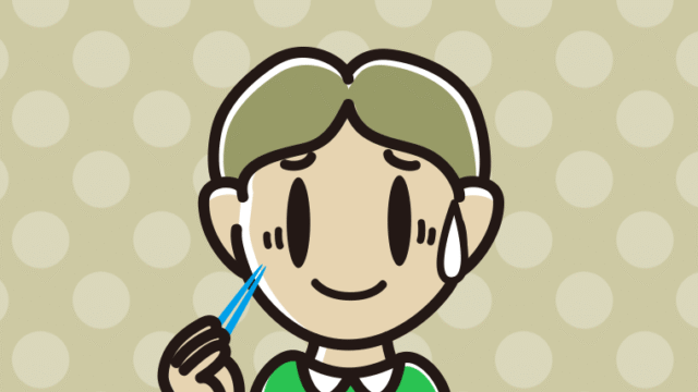 食事中に苦笑いする小学生男子のイラスト【色、背景あり】PNG