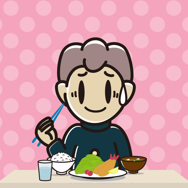 食事中に苦笑いする男子中学生のイラスト【色、背景あり】PNG