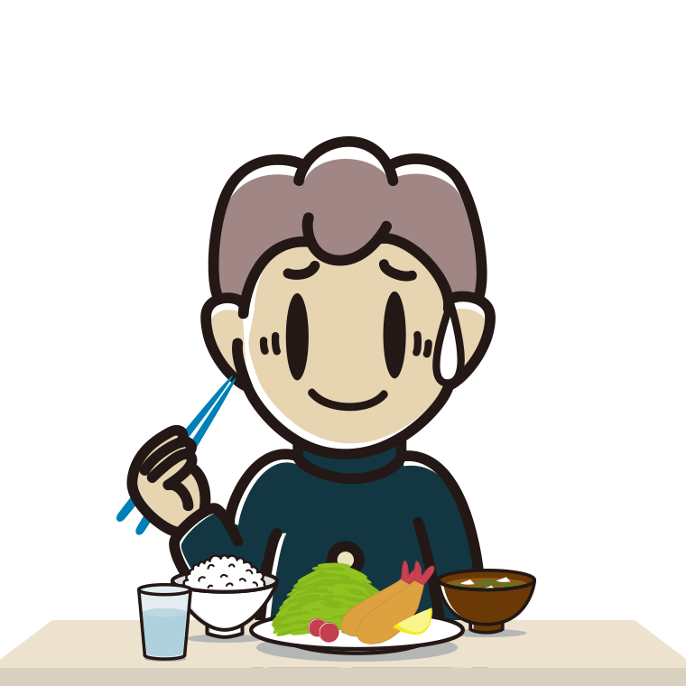 食事中に苦笑いする男子中学生のイラスト【色あり、背景なし】透過PNG