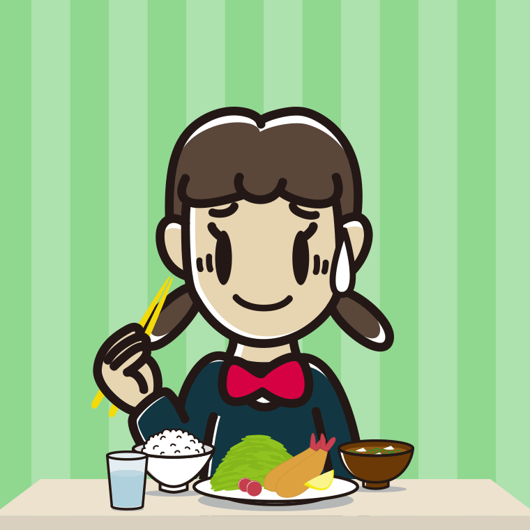 食事中に苦笑いする女子中学生のイラスト【色、背景あり】PNG